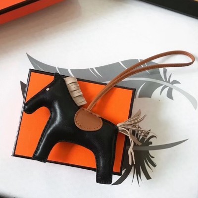 Hermes Rodeo Horse Bag Charm In Black/Camarel/Grey Leather