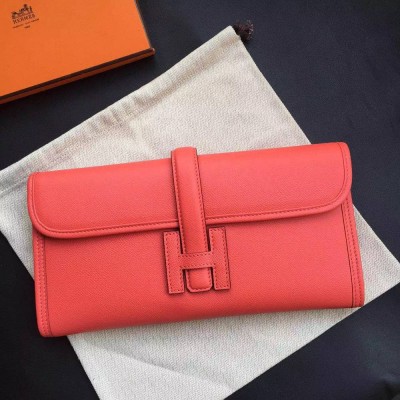 Hermes Rouge Pivoine Epsom Jige Elan 29 Clutch Bag