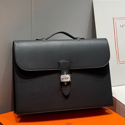 Hermes Sac a Depeches 38 Briefcase in Black Clemence Leather