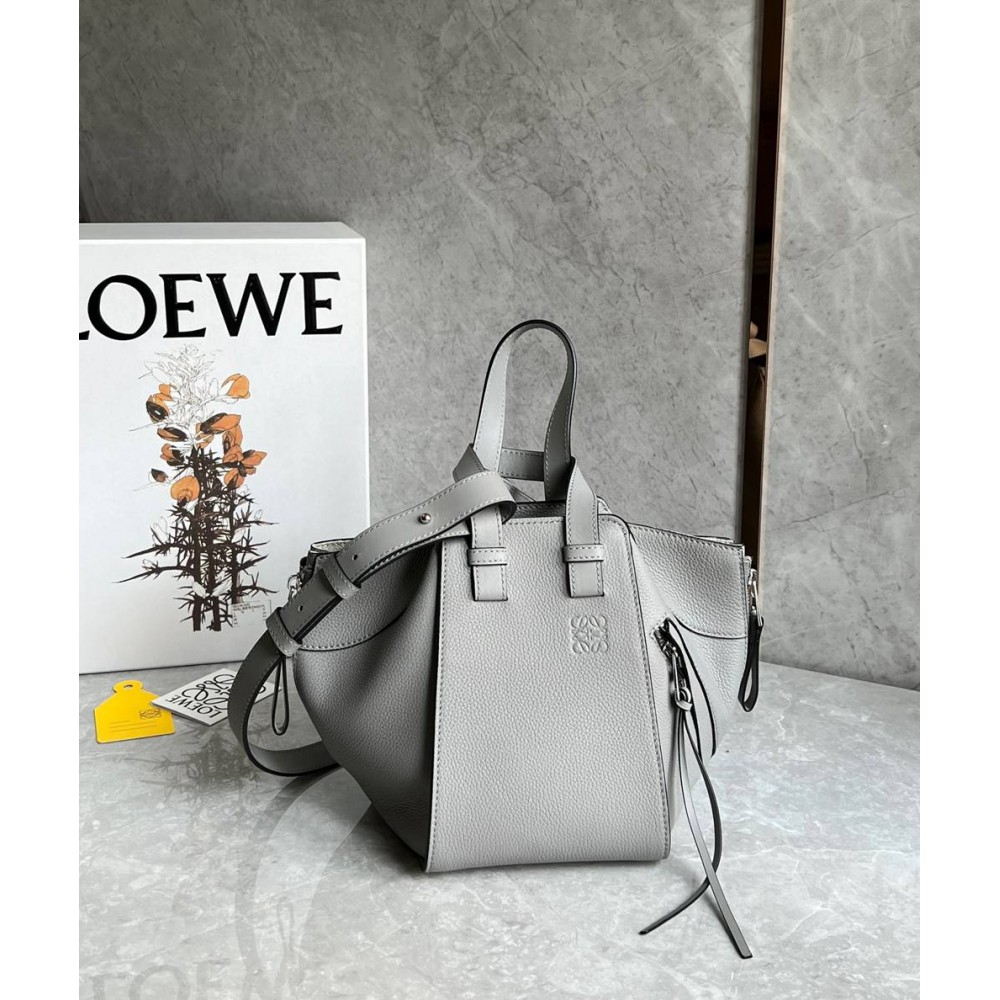 Loewe Compact Hammock Bag in Pearl Grey Grained Calfskin TDBS27903