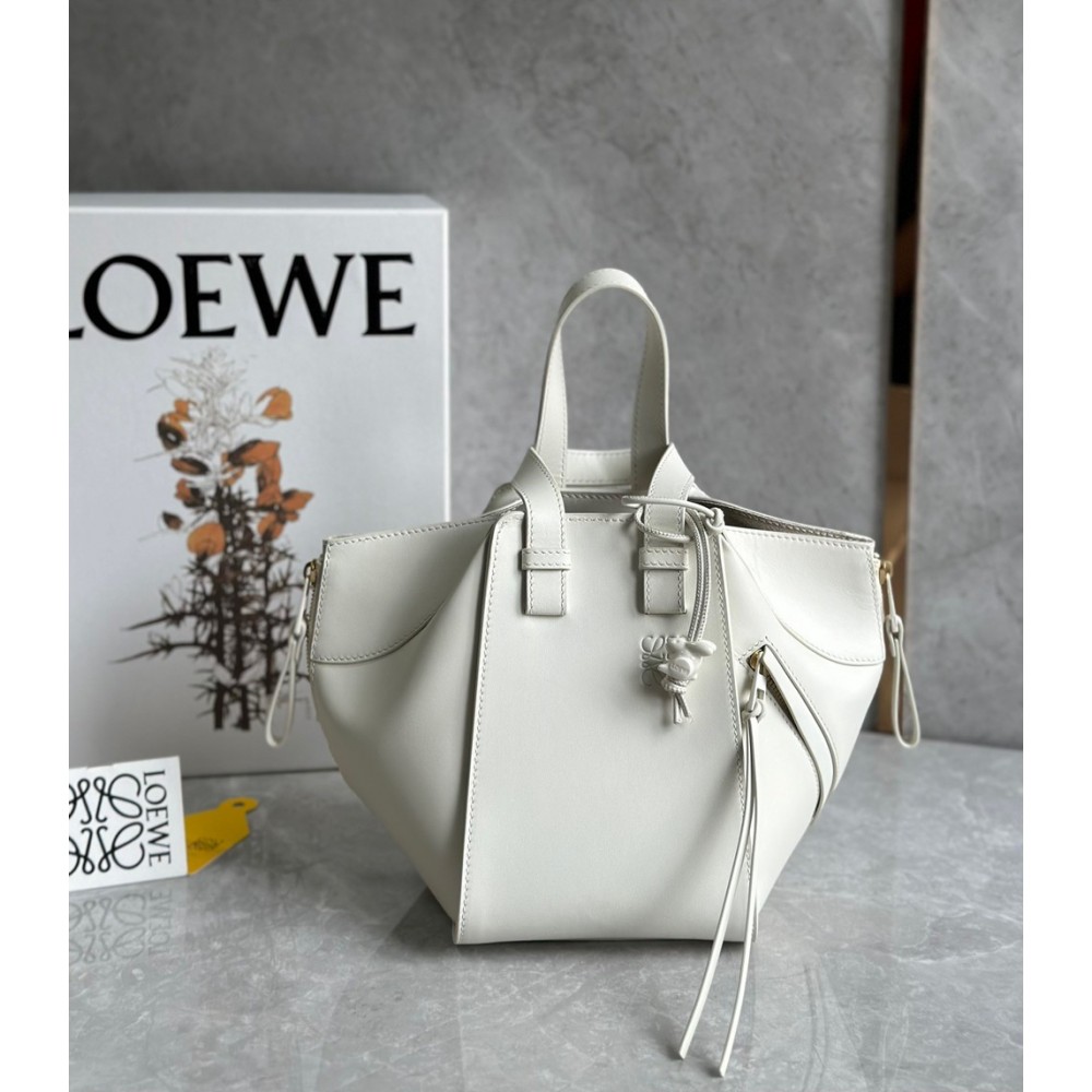 Loewe Compact Hammock Bag in White Satin Calfskin TDBS27905