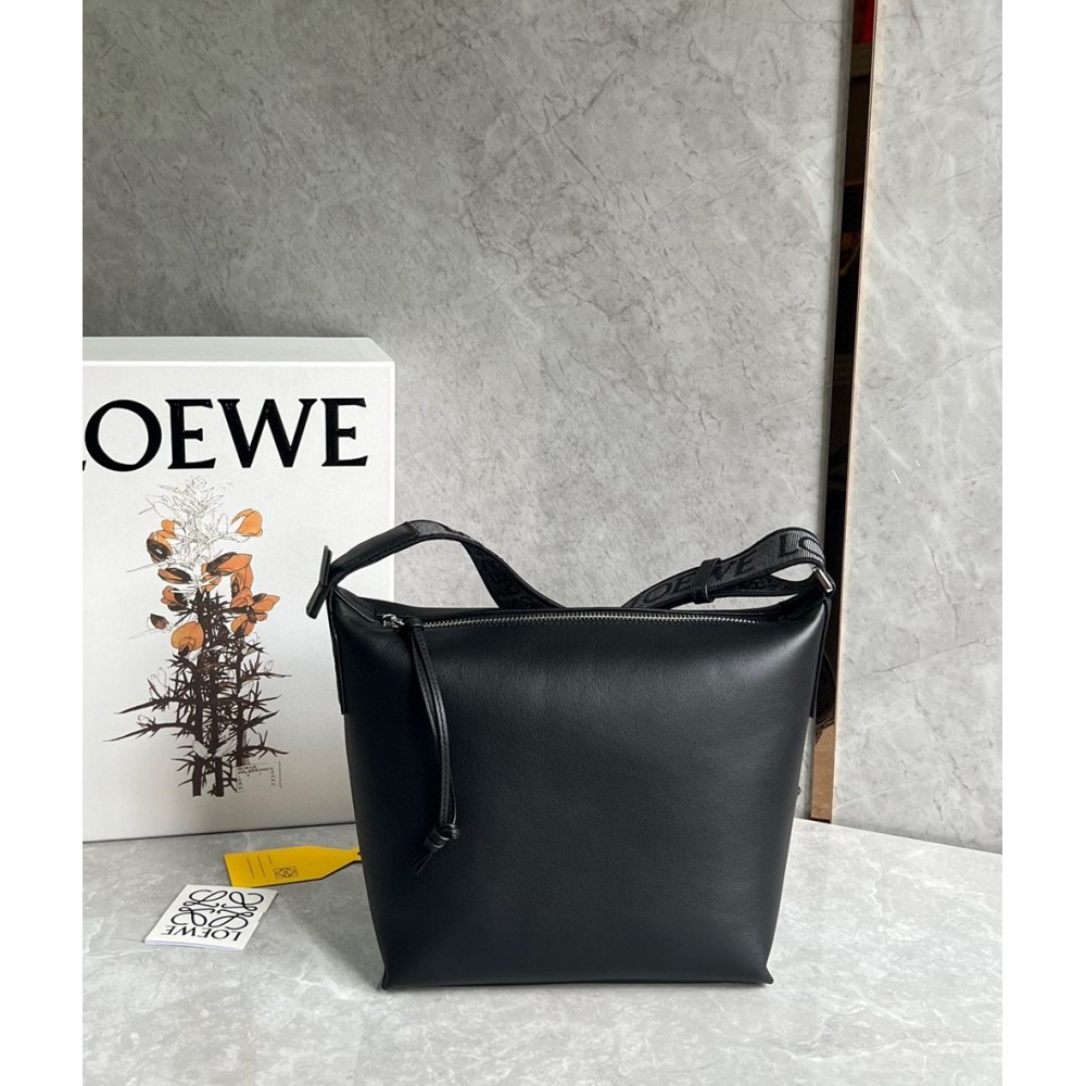 Loewe Cubi Small Bag in Black Calfskin and Jacquard TDBS27833