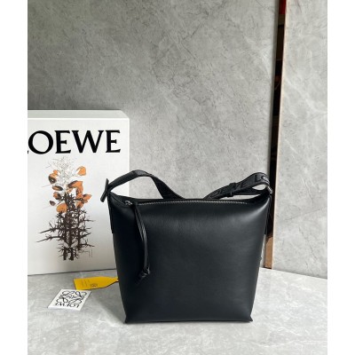 Loewe Cubi Small Bag in Black Calfskin and Jacquard TDBS27833