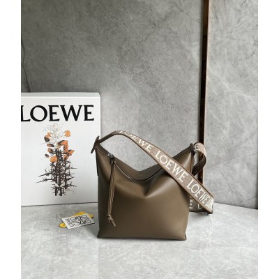 Loewe Cubi Small Bag in Winter Brown Calfskin and Jacquard TDBS27835