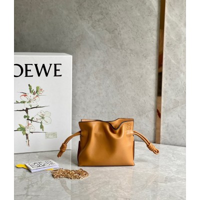 Loewe Flamenco Nano Clutch In Brown Nappa Leather TDBS27865