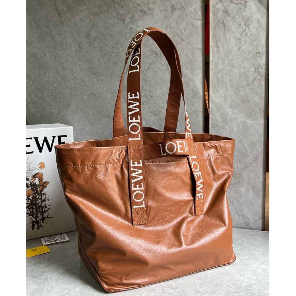 Loewe Fold Shopper Bag in Brown Paper Calfskin TDBS28016