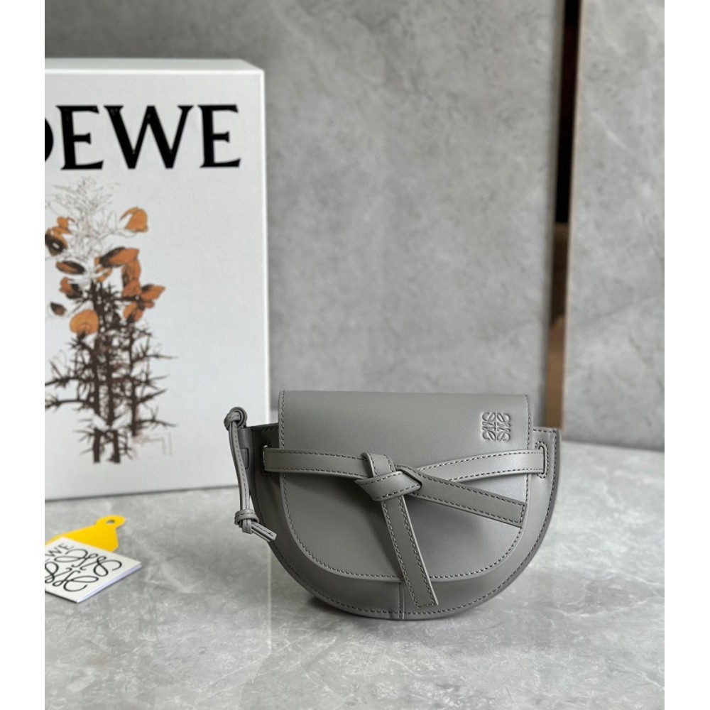 Loewe Gate Dual Mini Bag In Grey Calfskin TDBS27879