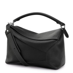 Loewe Large Puzzle Bag In Black Grained Leather TDBS27935