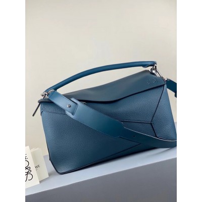 Loewe Large Puzzle Bag In Blue Grained Leather TDBS27936