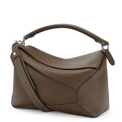 Loewe Large Puzzle Bag In Khaki Grained Leather TDBS27938