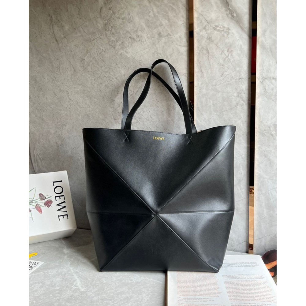 Loewe Large Puzzle Fold Tote Bag in Black Calfskin TDBS28032