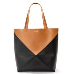 Loewe Large Puzzle Fold Tote Bag in Tan and Black Calfskin TDBS28034