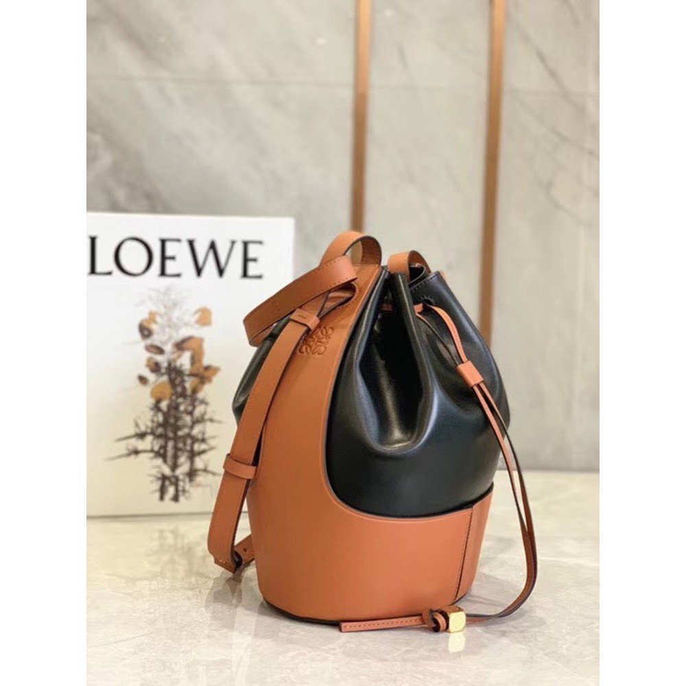 Loewe Medium Balloon Bucket Bag In Black/Tan Calfskin TDBS27807