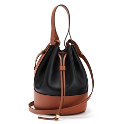 Loewe Medium Balloon Bucket Bag In Black/Tan Calfskin TDBS27807