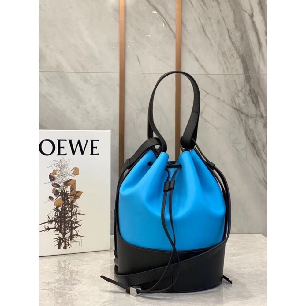 Loewe Medium Balloon Bucket Bag In Blue/Black Calfskin TDBS27808