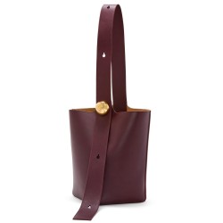 Loewe Medium Pebble Bucket Bag in Burgundy Calfskin TDBS27814