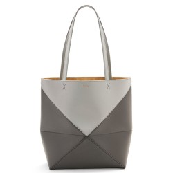 Loewe Medium Puzzle Fold Tote Bag in Grey/Dark Green Calfskin TDBS28040