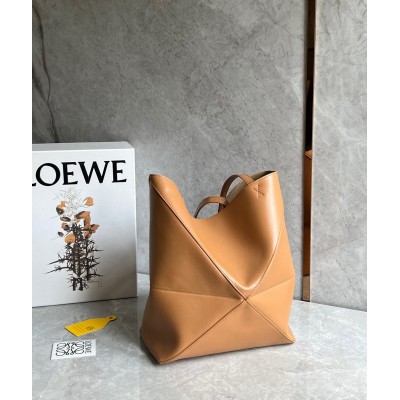 Loewe Medium Puzzle Fold Tote Bag in Tan Calfskin TDBS28041