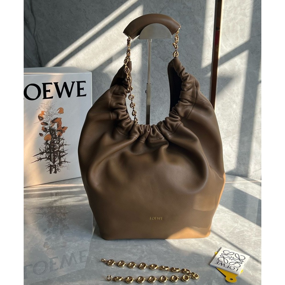 Loewe Medium Squeeze Bag in Brown Nappa Lambskin TDBS28019