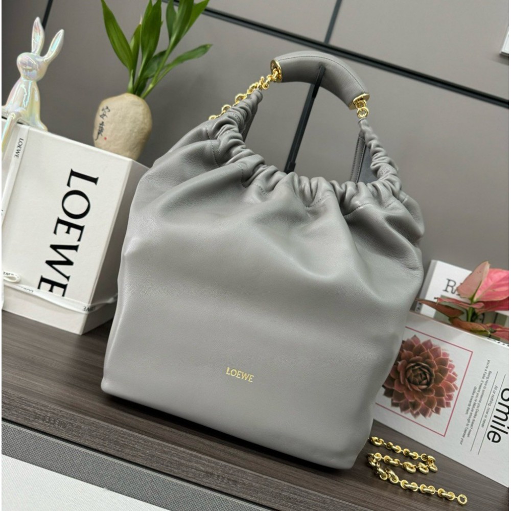 Loewe Medium Squeeze Bag in Grey Nappa Lambskin TDBS28021