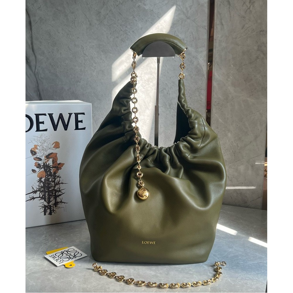 Loewe Medium Squeeze Bag in Olive Nappa Lambskin TDBS28022