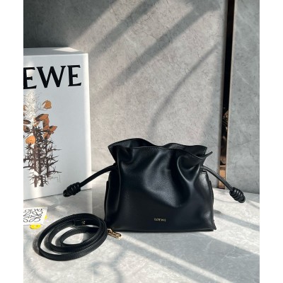 Loewe Mini Flamenco Clutch Bag in Black Nappa Calfskin TDBS27869