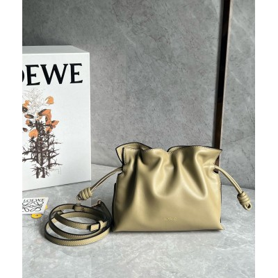 Loewe Mini Flamenco Clutch Bag in Clay Green Nappa Calfskin TDBS27872