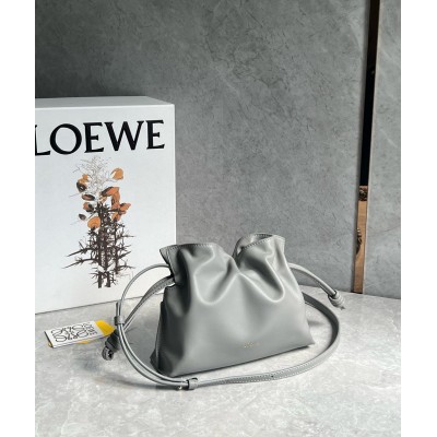 Loewe Mini Flamenco Clutch Bag in Pearl Grey Nappa Calfskin TDBS27873