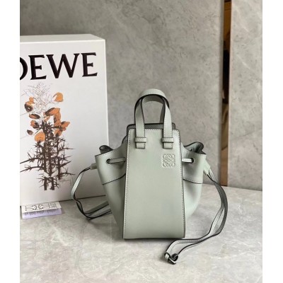 Loewe Mini Hammock Drawstring Bag In Ash Grey Calfskin TDBS27913