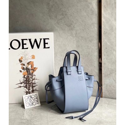 Loewe Mini Hammock Drawstring Bag In Blue Calfskin TDBS27914