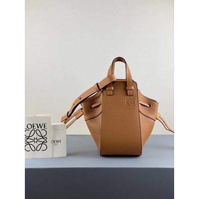 Loewe Mini Hammock Drawstring Bag In Brown Leather TDBS27916