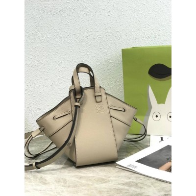 Loewe Mini Hammock Drawstring Bag In Sand Calfskin TDBS27917