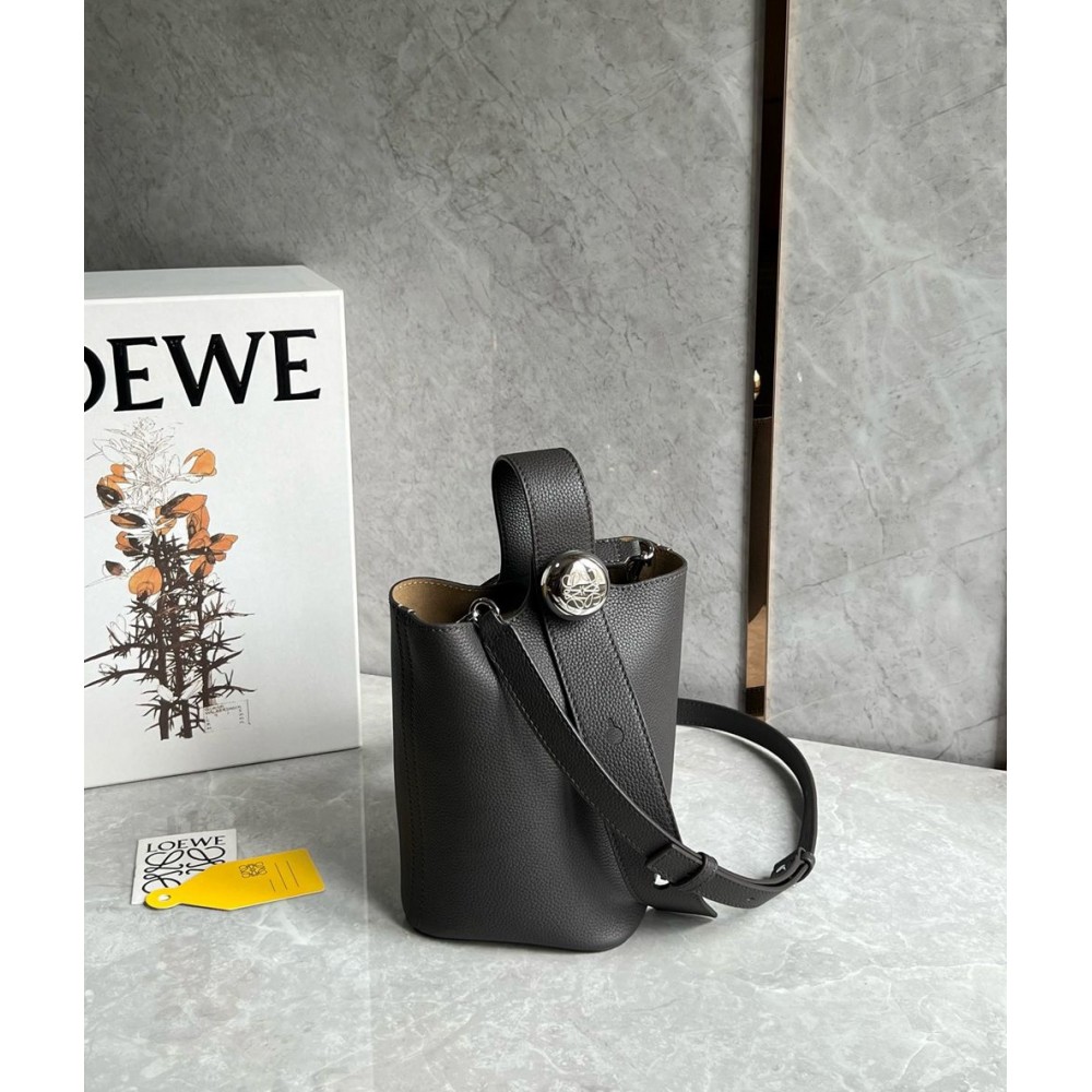 Loewe Mini Pebble Bucket Bag in Black Grained Leather TDBS27817