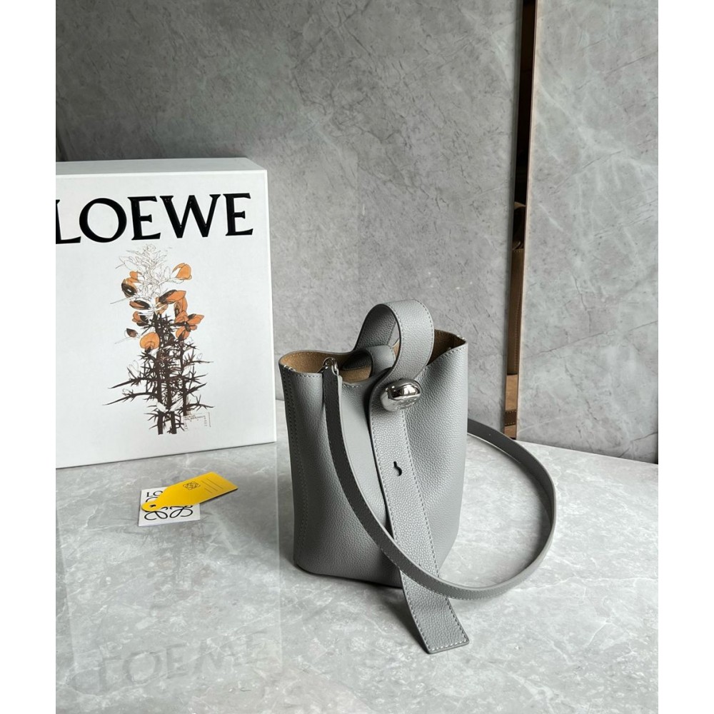 Loewe Mini Pebble Bucket Bag in Grey Grained Leather TDBS27818