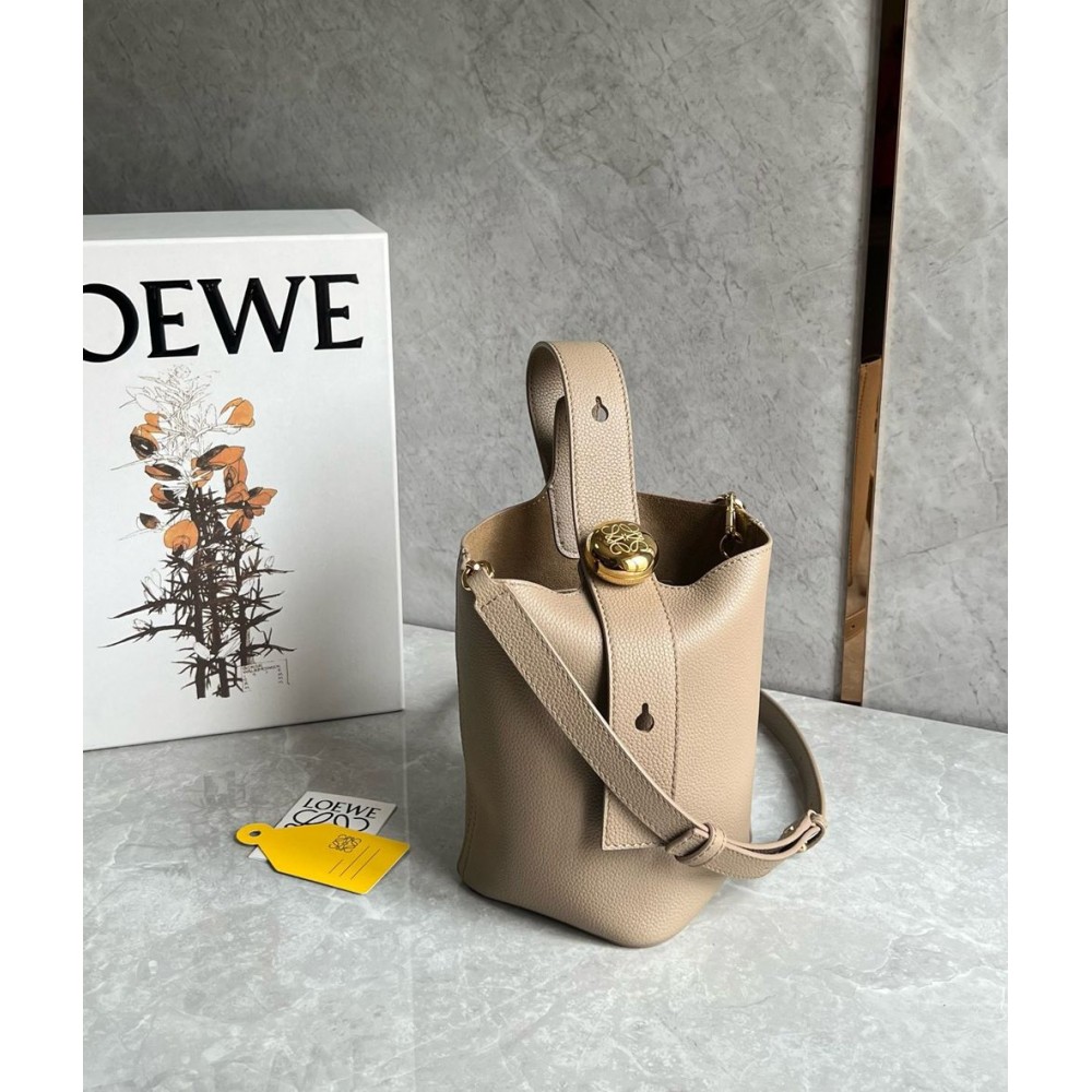 Loewe Mini Pebble Bucket Bag in Sand Grained Leather TDBS27820