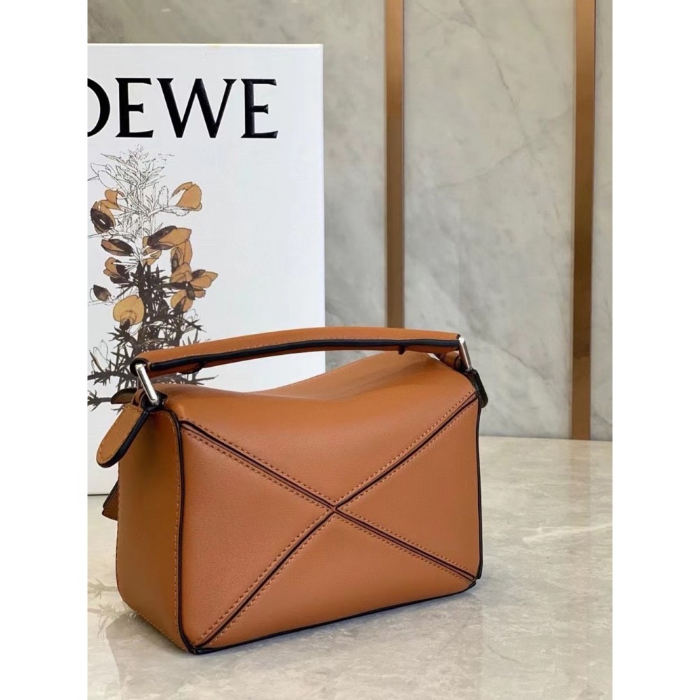 Loewe Mini Puzzle Bag In Brown Calfskin Leather TDBS27941