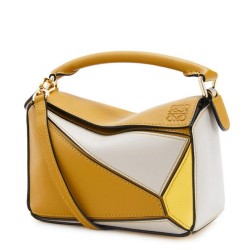 Loewe Mini Puzzle Bag In Ochre/White/Yellow Calfskin TDBS27943