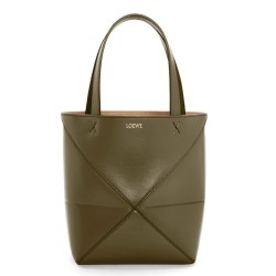 Loewe Mini Puzzle Fold Tote Bag in Dark Green Calfskin TDBS28045