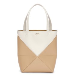 Loewe Mini Puzzle Fold Tote Bag in White/Beige Calfskin TDBS28048