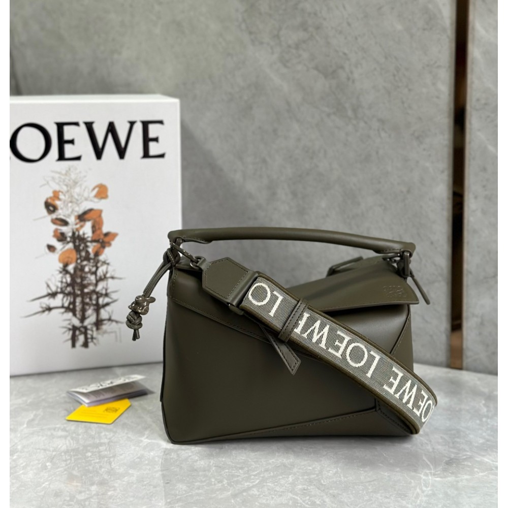 Loewe Puzzle Edge Small Bag In Khaki Green Satin Calfskin TDBS27946