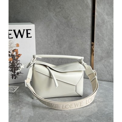 Loewe Puzzle Edge Small Bag In White Satin Calfskin TDBS27949