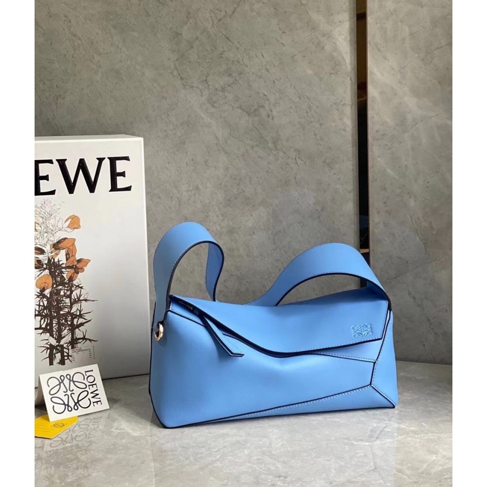 Loewe Puzzle Hobo Bag In Blue Nappa Calfskin TDBS27928