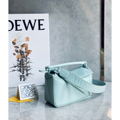 Loewe Puzzle Mini Bag In Aquamarine Satin Calfskin TDBS27955