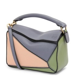 Loewe Puzzle Mini Bag In Asphalt Grey/Nude/Green Calfskin TDBS27957