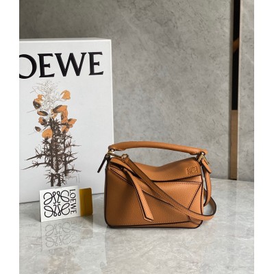 Loewe Puzzle Mini Bag In Brown Grained Calfskin  TDBS27962