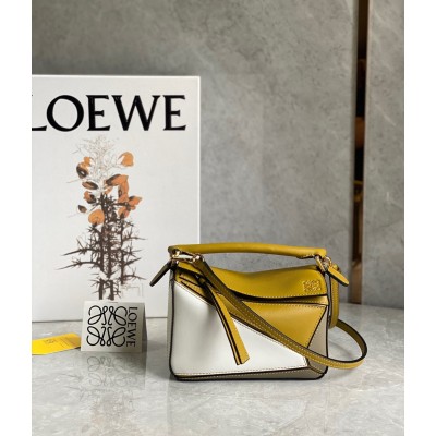 Loewe Puzzle Mini Bag In Ochre/White/Taupe Calfskin TDBS27969