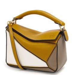 Loewe Puzzle Mini Bag In Ochre/White/Taupe Calfskin TDBS27969