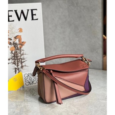 Loewe Puzzle Mini Bag In Purple/Caramel/Blossom Calfskin TDBS27971