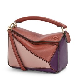 Loewe Puzzle Mini Bag In Purple/Caramel/Blossom Calfskin TDBS27971