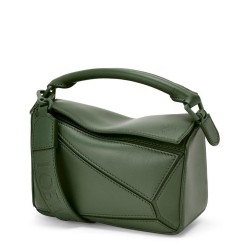 Loewe Puzzle Mini Bag In Vintage Khaki Satin Calfskin TDBS27973